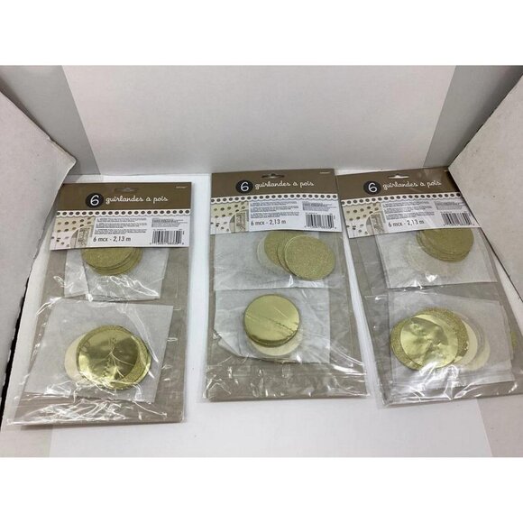 6 GOLD Dot Garlands Party Decorations Bridal Shower Birthday 3Pack - Picture 1 of 3
